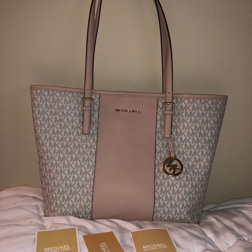 Michael kors pink and off white tote